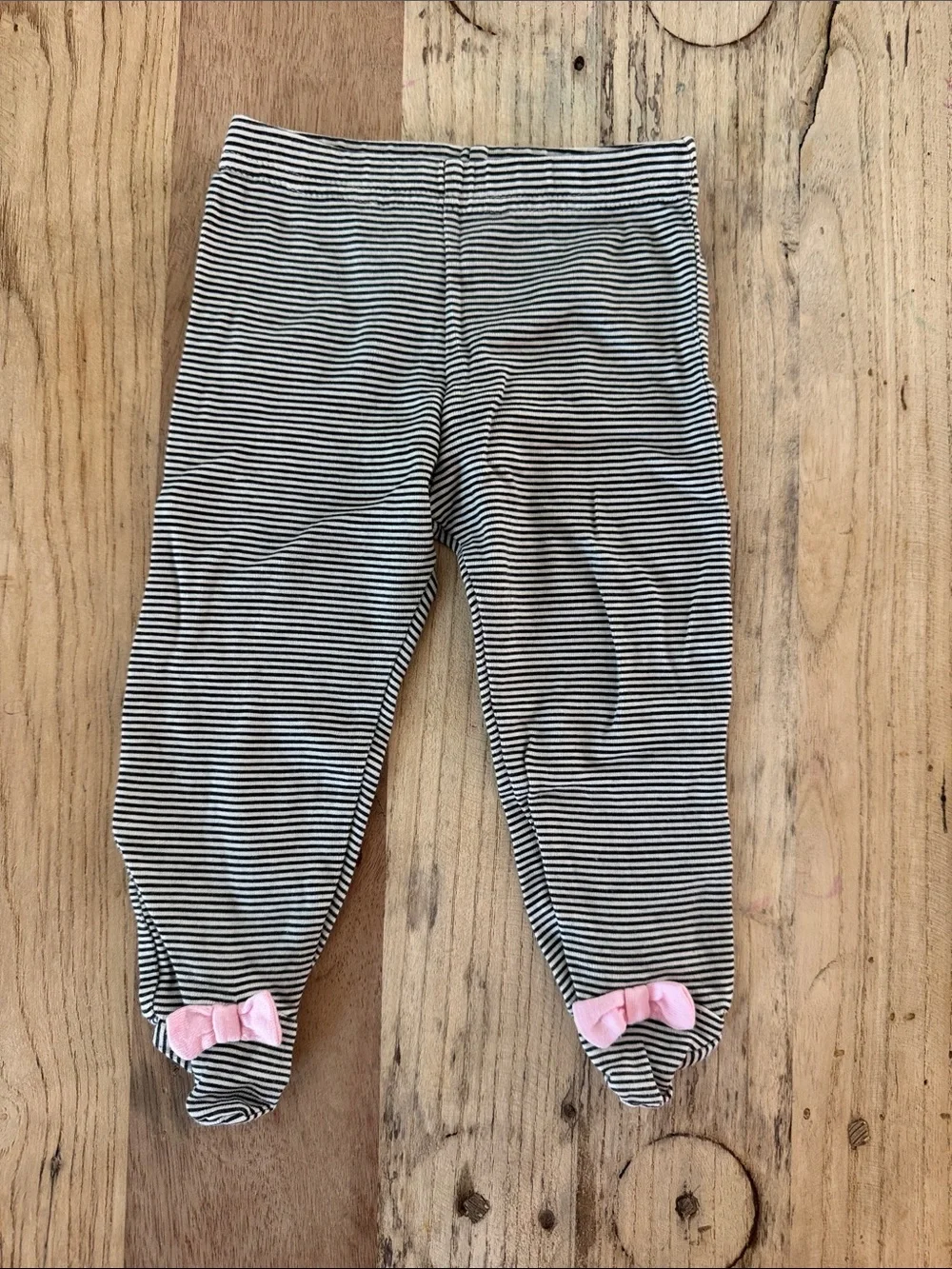 Gerber Black and White Striped Footed Pants with Pink Bows